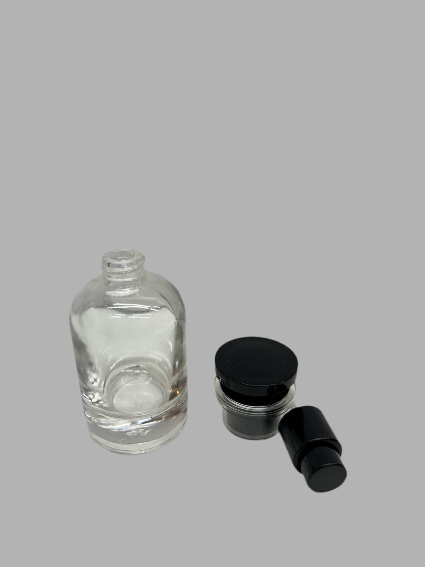 30ml 1oz Boston Round Spray Bottles Clear Black Lid
