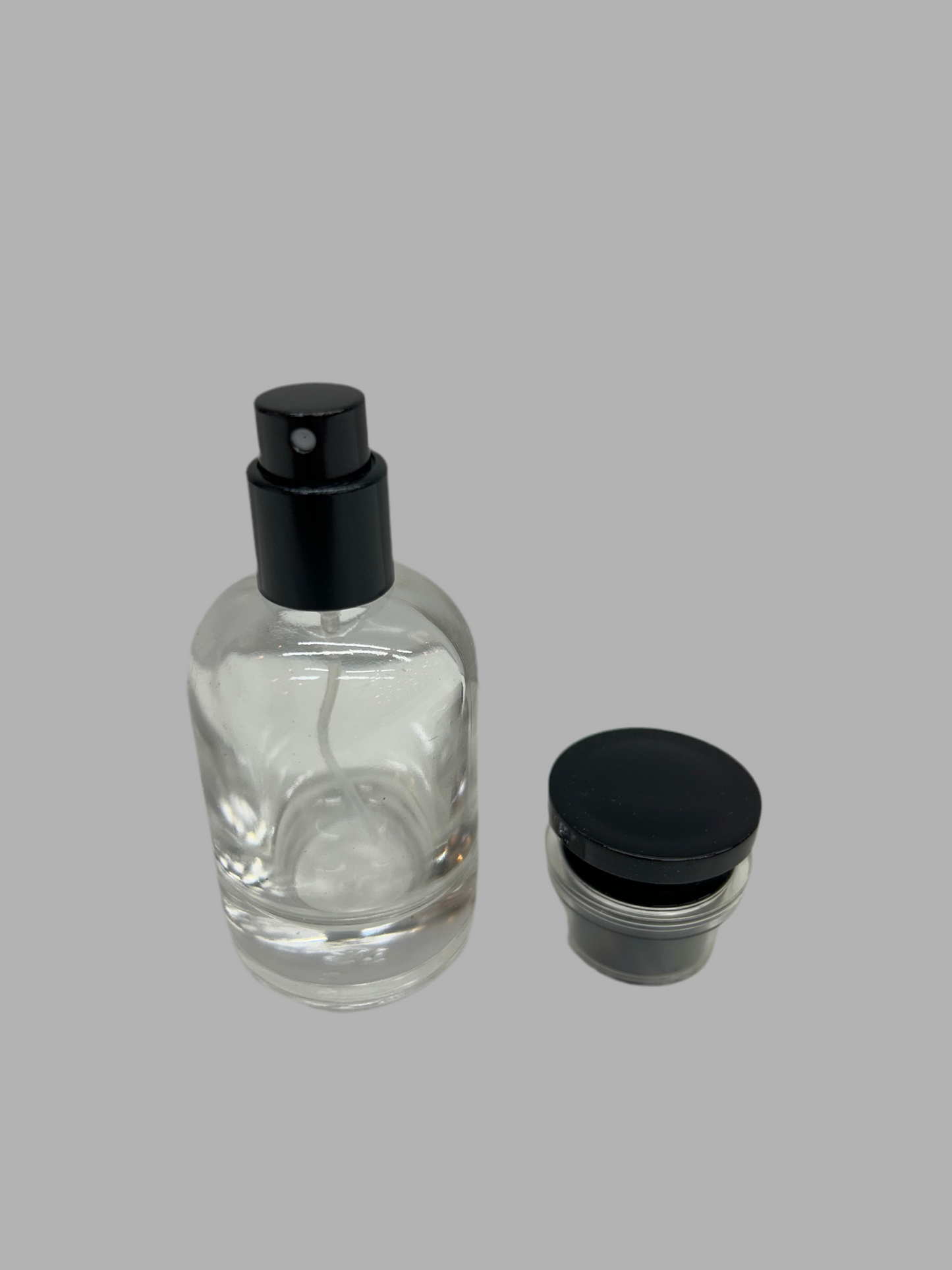 30ml 1oz Boston Round Spray Bottles Clear Black Lid